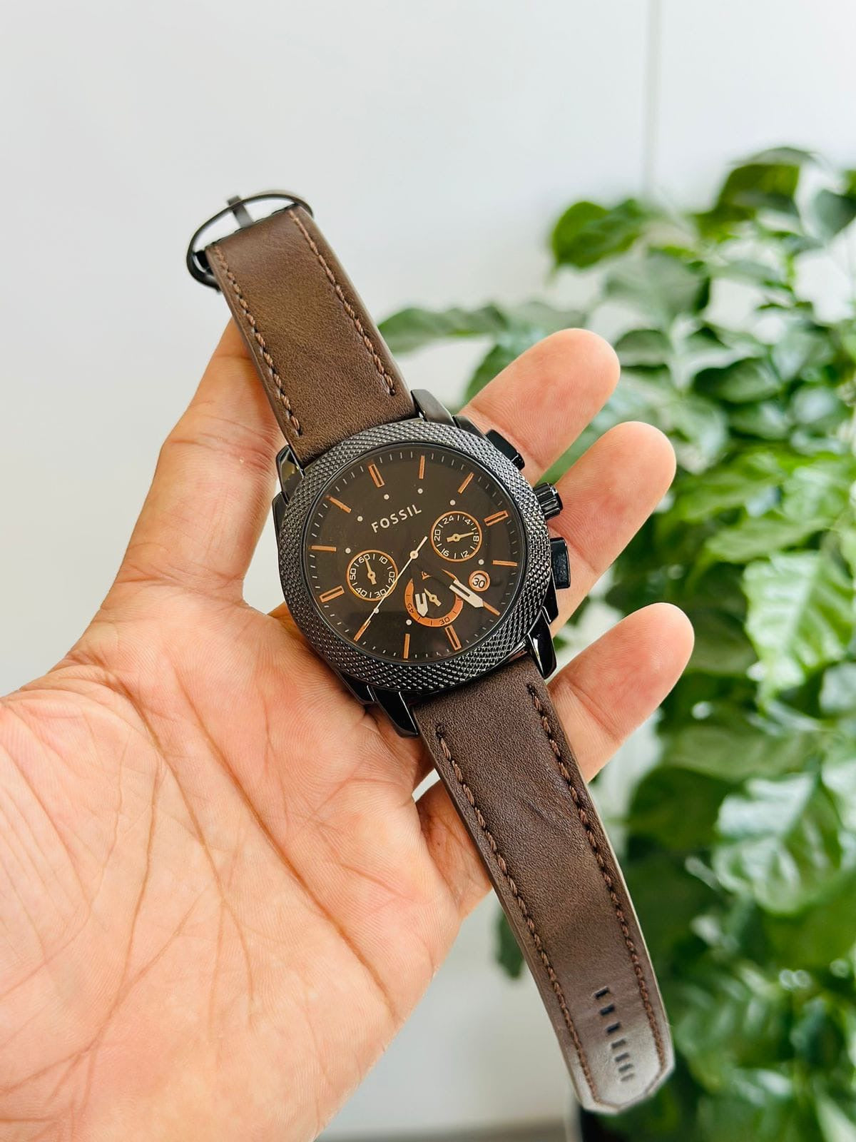 Chronograph Fossil Dark Brown Leather Strap Fossil Machine